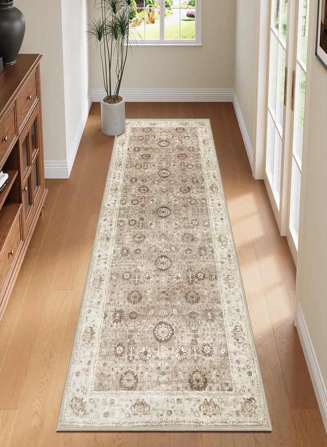 Capslpad 2x6 Hallway Runner, Brown Vintage Washable Runner Rug, Non-Slip Rubber Backing, Ultra Soft Fabric Stain Resistant Low Pile Runner Rug for Hallways, Kitchen, Entryway, Bedroom, Laundry - Image 1