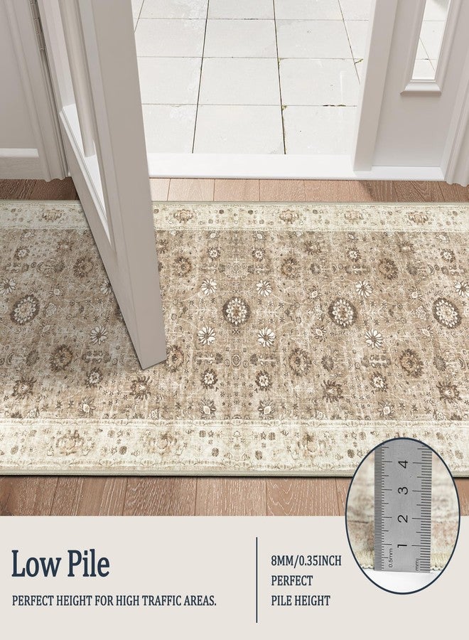 Capslpad 2x6 Hallway Runner, Brown Vintage Washable Runner Rug, Non-Slip Rubber Backing, Ultra Soft Fabric Stain Resistant Low Pile Runner Rug for Hallways, Kitchen, Entryway, Bedroom, Laundry - Image 4