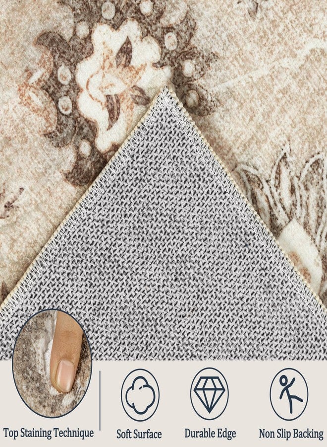 Capslpad 2x6 Hallway Runner, Brown Vintage Washable Runner Rug, Non-Slip Rubber Backing, Ultra Soft Fabric Stain Resistant Low Pile Runner Rug for Hallways, Kitchen, Entryway, Bedroom, Laundry - Image 3