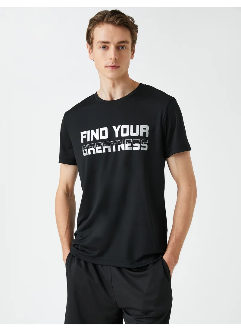 KOTON Sports T-Shirt Slogan Printed Crew Neck Short Sleeve