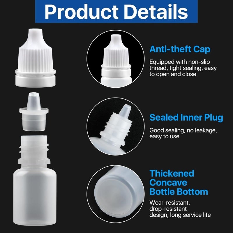 Empty Plastic Dropper Bottles: 5 Ml 200 Pack With 5 Funnels - Leakproof Squeezable Design - Precise Dose Control For Travel Home Business Cosmetic Medicine Use - Image 2