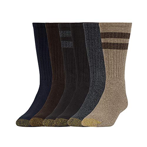 GOLDTOE Men's Harrington Crew Socks, Multipairs, Brown/Grey/Blue (6-Pairs), Large - Image 1