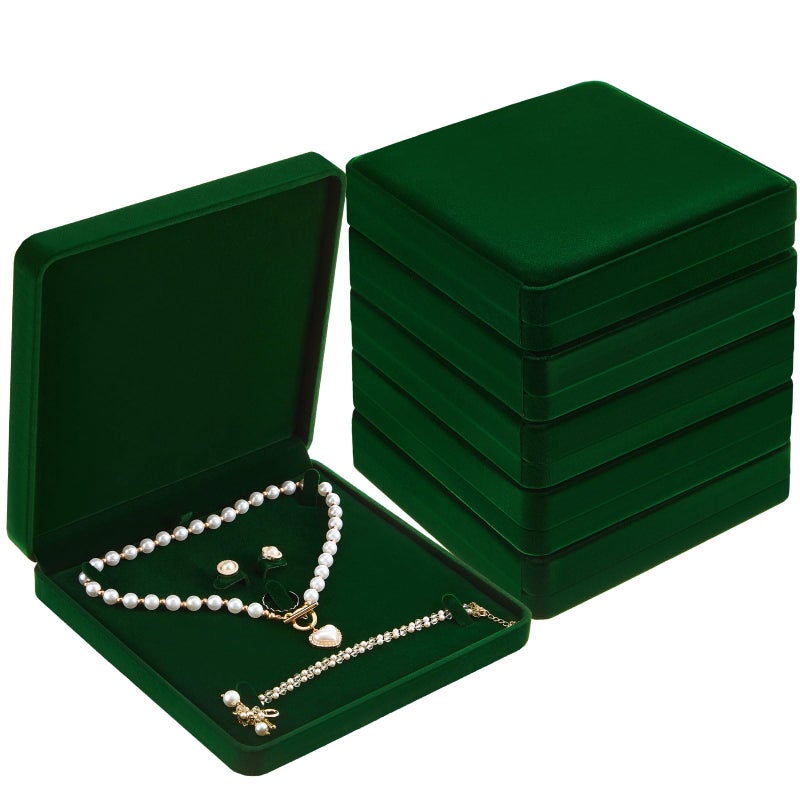 Yinkin 6 Pcs Velvet Jewelry Set Box Jewelry Display Case Earring Ring Bracelet Necklace Gift Box Pearl Necklace Storage Case for Mothers Day Wedding Travel AnniversaryGreen - Image 2