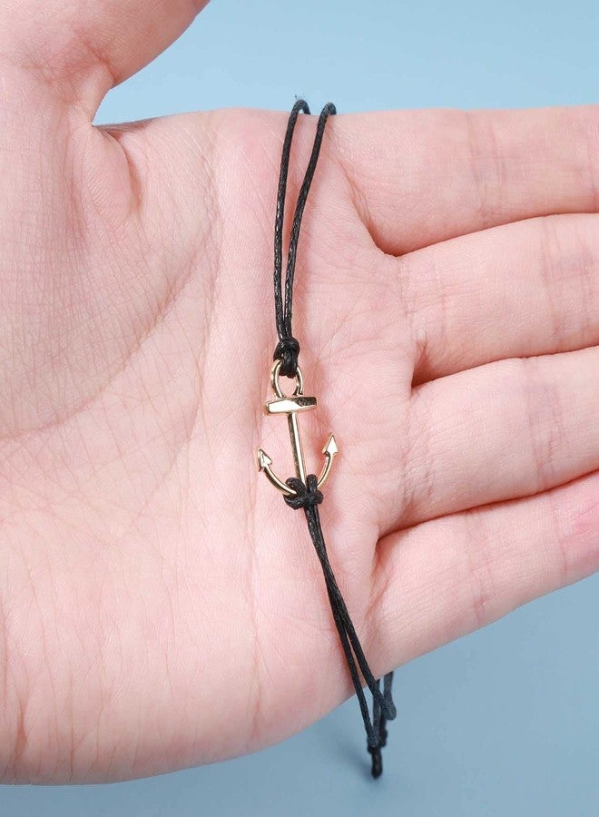 Yheakne Boho Layered Leather Bracelet - Black Cord Anchor Adjustable Wax String Sailor Hand Chain Jewelry for Women (Gold) - Image 4
