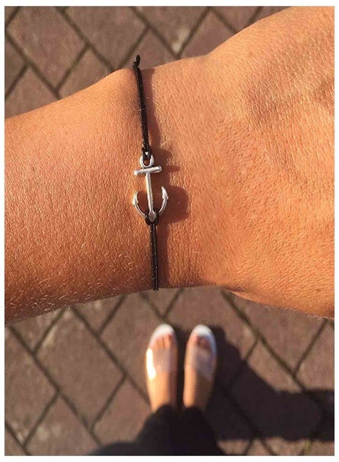 Yheakne Boho Layered Leather Bracelet - Black Cord Anchor Adjustable Wax String Sailor Hand Chain Jewelry for Women (Gold) - Image 2