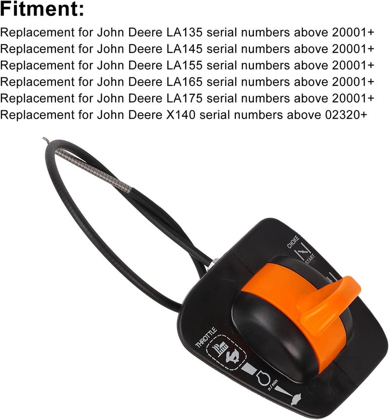 كابل تحكم في فتحة العادم (Throttle Choke Cable)، بديل لمحركات LA135، LA145، LA155، LA165، LA175، X140، طوله 53 سم، يعمل بواسطة مقبض واحد ومصنوع من مادة المعدن مع خليط ABS، يتميز بمتانة وأداء مستقر. - Image 2