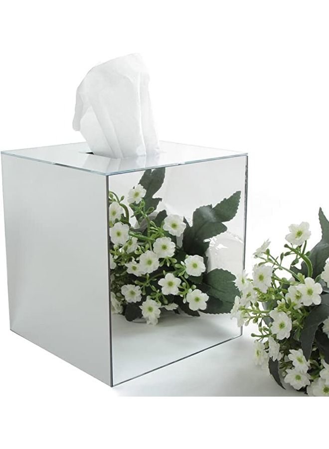 Lamsit Ibdaa LAMSIT IBDAA - Acrylic Tissue Box | Holder Case Storage Case | Mirror Box | Napkin Holder Organizer (Square (14x14x14 cm), Silver Mirror)  - Image 1