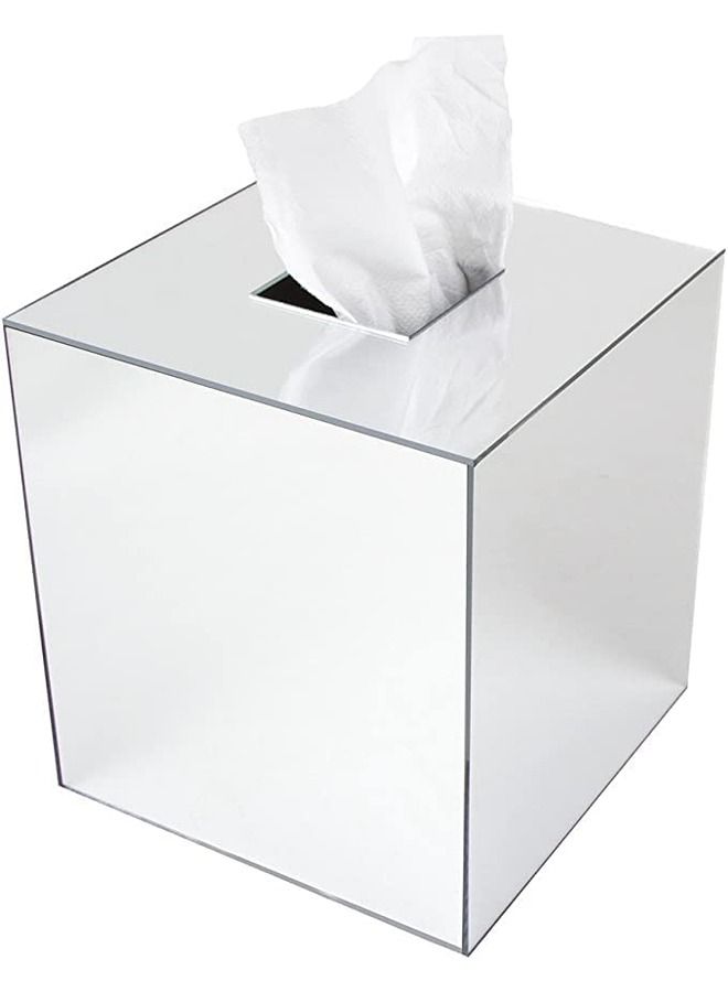 Lamsit Ibdaa LAMSIT IBDAA - Acrylic Tissue Box | Holder Case Storage Case | Mirror Box | Napkin Holder Organizer (Square (14x14x14 cm), Silver Mirror)  - Image 2