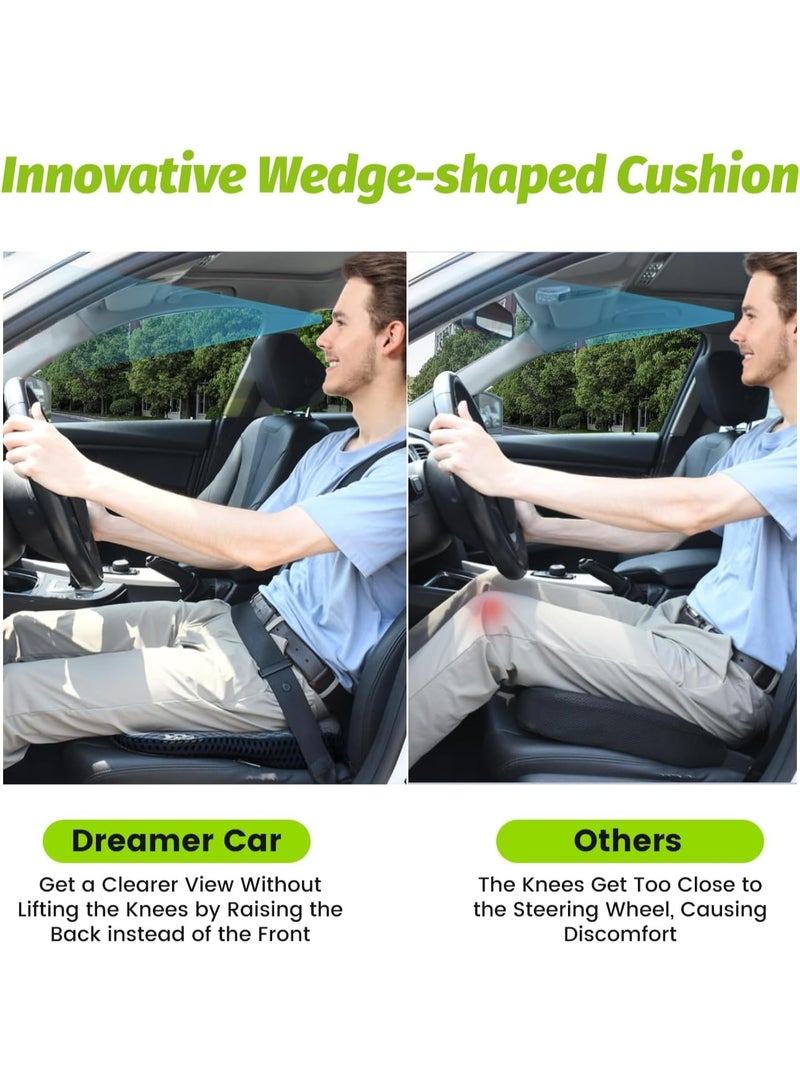 HALAMODO وسادة مقعد سيارة من رغوة الذاكرة الكثيفة الناعمة للقيادة - وسادة مقعد لسائق السيارة بتصميم إسفين وظهر مرتفع لتوسيع الرؤية، توفر الراحة للظهر السفلي - Image 5