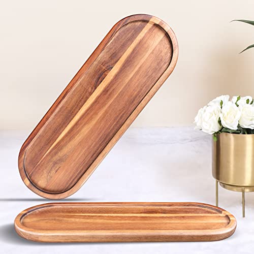 GinSent Wooden Decorative Trays 2PCS Farmhouse Wood Trays Bathroom Vanity Bathroom Counter Wood Tray Home Rustic Decor Trays, Bath Tray Countertop, Wooden Plates for Decorative Vanity Decor - Image 1
