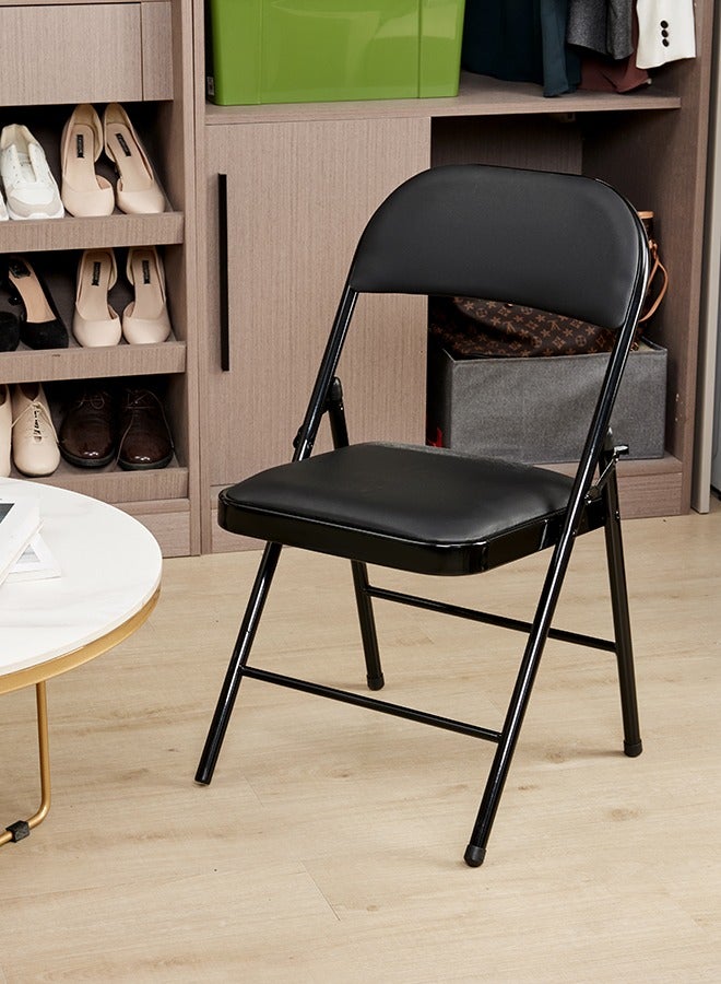 LAWAZIM Foldable Chair - Black, 45x46x80cm - Folding Chair with Padded Faux Leather Seat, Double-Braced Iron Frame, Double-Hinged Joints, Anti-Slip Caps -Ideal for Home, Office, Meetings, Events - Image 1