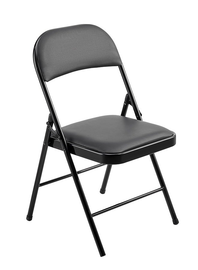 LAWAZIM Foldable Chair - Black, 45x46x80cm - Folding Chair with Padded Faux Leather Seat, Double-Braced Iron Frame, Double-Hinged Joints, Anti-Slip Caps -Ideal for Home, Office, Meetings, Events - Image 4