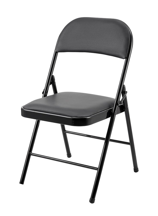 LAWAZIM Foldable Chair - Black, 45x46x80cm - Folding Chair with Padded Faux Leather Seat, Double-Braced Iron Frame, Double-Hinged Joints, Anti-Slip Caps -Ideal for Home, Office, Meetings, Events - Image 3