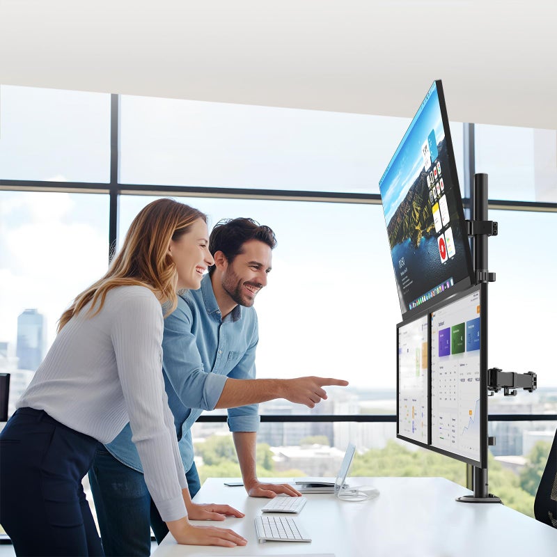 PUTORSEN Triple Monitor Mount for Up to 49" Ultrawide and 32" Monitors per Side Arm, Extra Tall 3 Monitor Desk Mount Holds up to 44 lbs, VESA 75/100 mm - Image 4