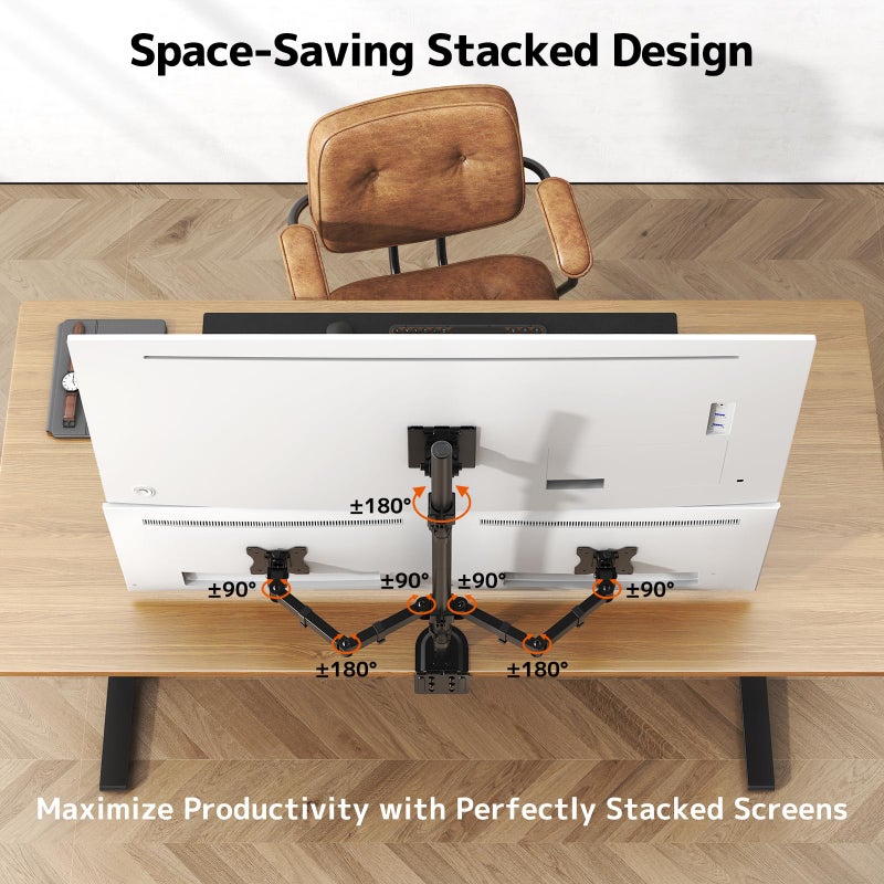 PUTORSEN Triple Monitor Mount for Up to 49" Ultrawide and 32" Monitors per Side Arm, Extra Tall 3 Monitor Desk Mount Holds up to 44 lbs, VESA 75/100 mm - Image 3