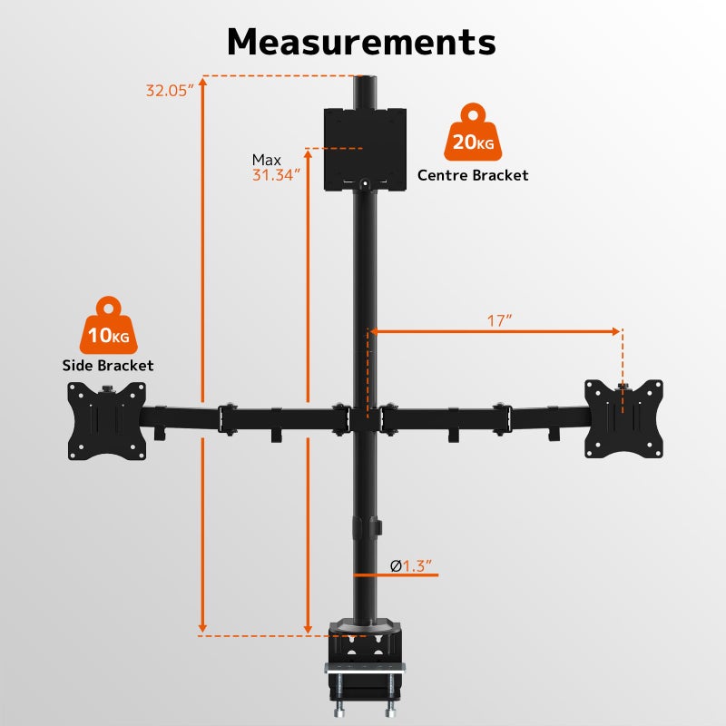 PUTORSEN Triple Monitor Mount for Up to 49" Ultrawide and 32" Monitors per Side Arm, Extra Tall 3 Monitor Desk Mount Holds up to 44 lbs, VESA 75/100 mm - Image 5
