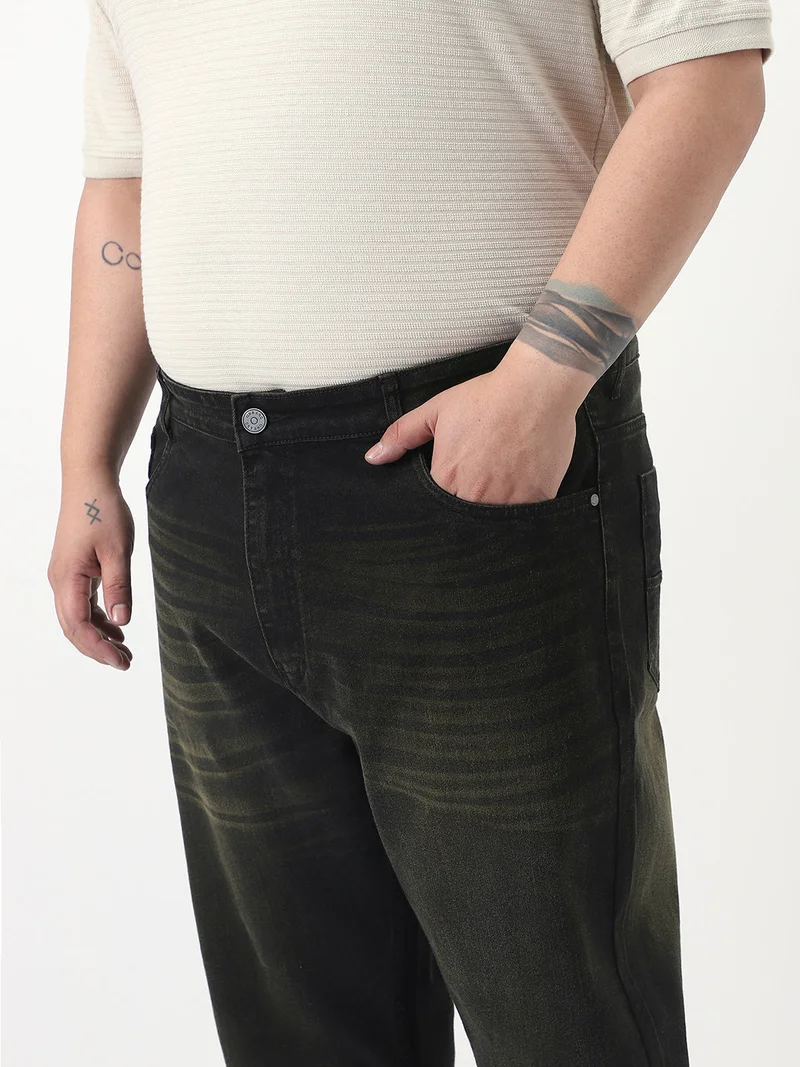 Urbano Fashion  Urbano Plus Men's Black Straight Fit Heavy Washed Jeans Stretchable  | Best Price UAE