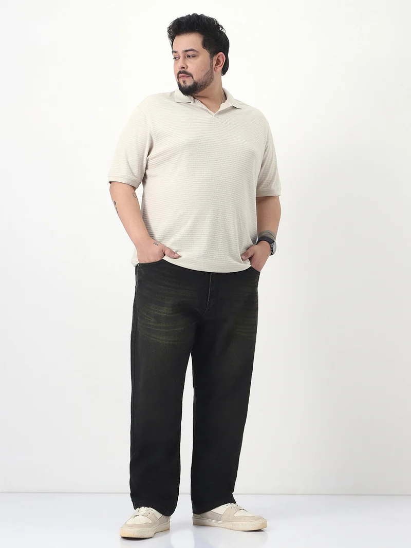 Urbano Fashion  Urbano Plus Men's Black Straight Fit Heavy Washed Jeans Stretchable  | Best Price UAE