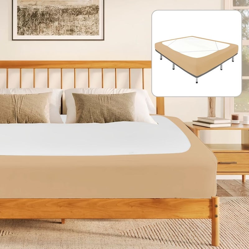 Coffee Brown Bed Skirt High Elasticity Four Sided Design Ultra Soft Anti Slip Dust Proof All Season Bedroom Living Room Decor 35.43 by 78.74 Inches - Image 1