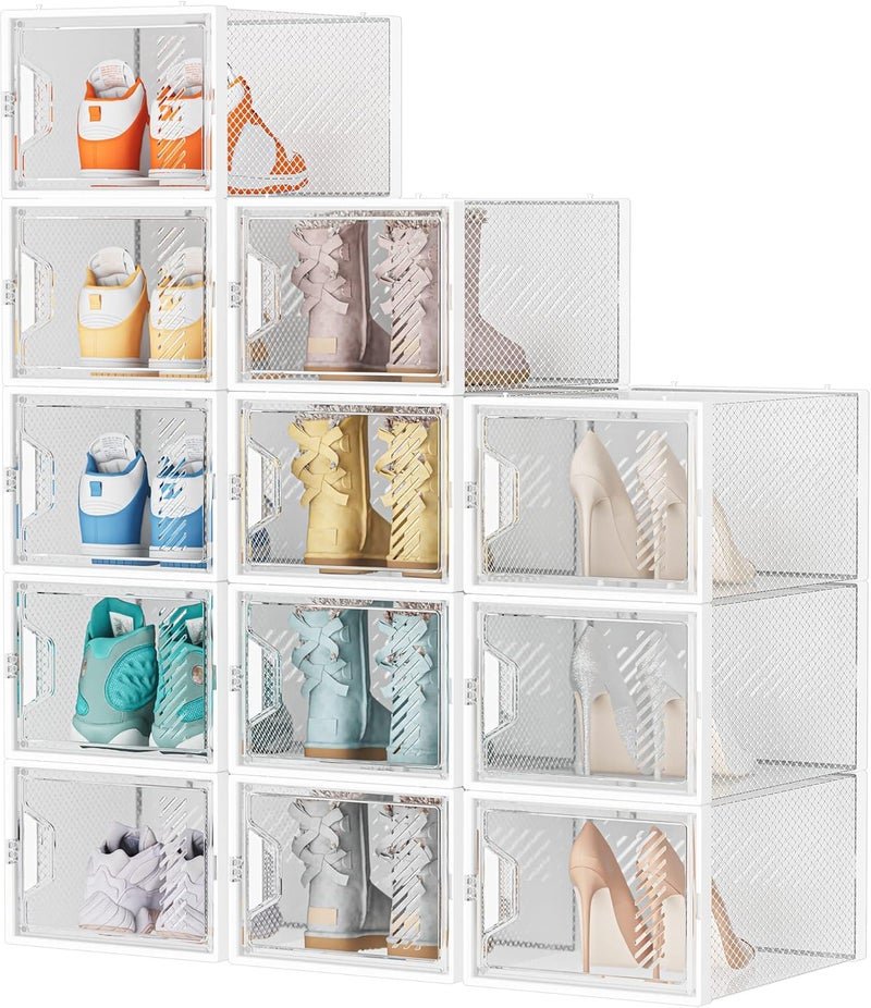 SIMPDIY Shoe Storage, 12 Pack X-Large Shoe Organizer for Closet, Shoe Boxes Clear Plastic Stackable Shoe Storage Boxes for Size 13 - Image 1