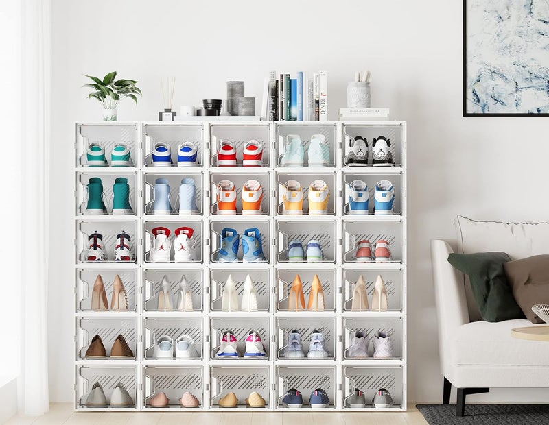 SIMPDIY Shoe Storage, 12 Pack X-Large Shoe Organizer for Closet, Shoe Boxes Clear Plastic Stackable Shoe Storage Boxes for Size 13 - Image 2