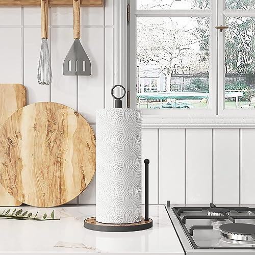 OROPY Paper Towel Holder Countertop with Heavy Duty Wood Base, Farmhouse Paper Towel Roll Stand for Kitchen Counter fits Standard and Jumbo Size Paper Towels (Brown - Easy to Tear) - Image 4
