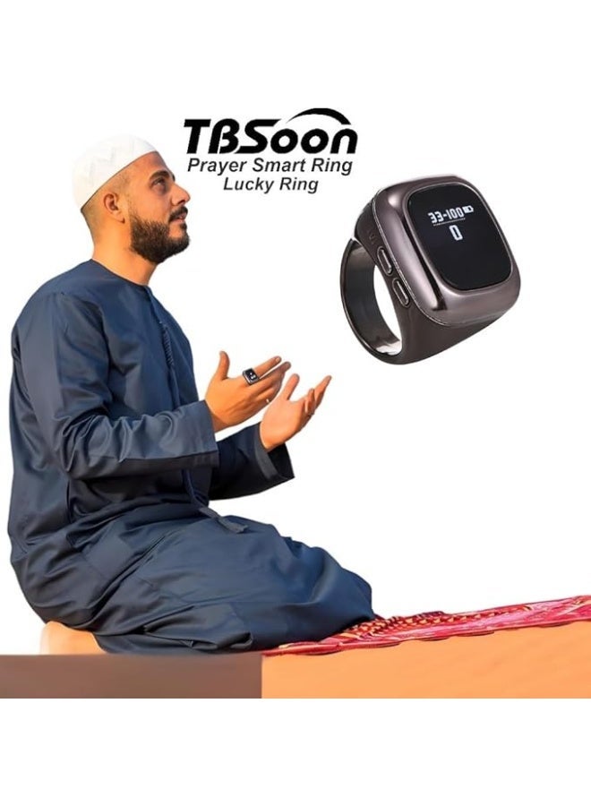 تي بي سون خاتم الصلاة الذكي الفاخر - خاتم تسبيح إسلامي مسلم مزود بشاشة OLED، عمر بطارية طويل، ساعة توقيت، عدادات صلاة - محظوظ، عصري رائع للارتداء اليومي والهدايا - Image 3