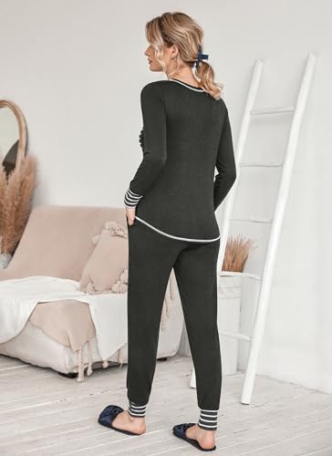 Ekouaer Pajamas Women's Long Sleeve Pj Set Soft 2 Piece Loungewear Sleepwear with Jogger Pants Grey,L - Image 4