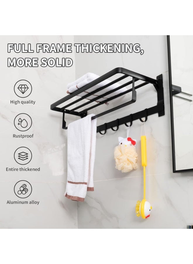 رف مناشف الحمام، رف مناشف من الألومنيوم مع رف، حامل مناشف مثبت على الحائط، خطافات مزدوجة قابلة للطي بدون حفر، 24 بوصة - Image 3