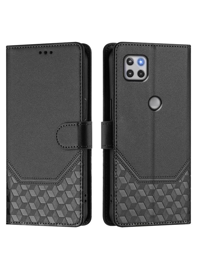 اس-توب جراب لهاتف موتورولا موتو ون 5 جي إيس 2021، جراب هاتف جلدي بنقش قرص العسل بتقنية RFID - Image 2