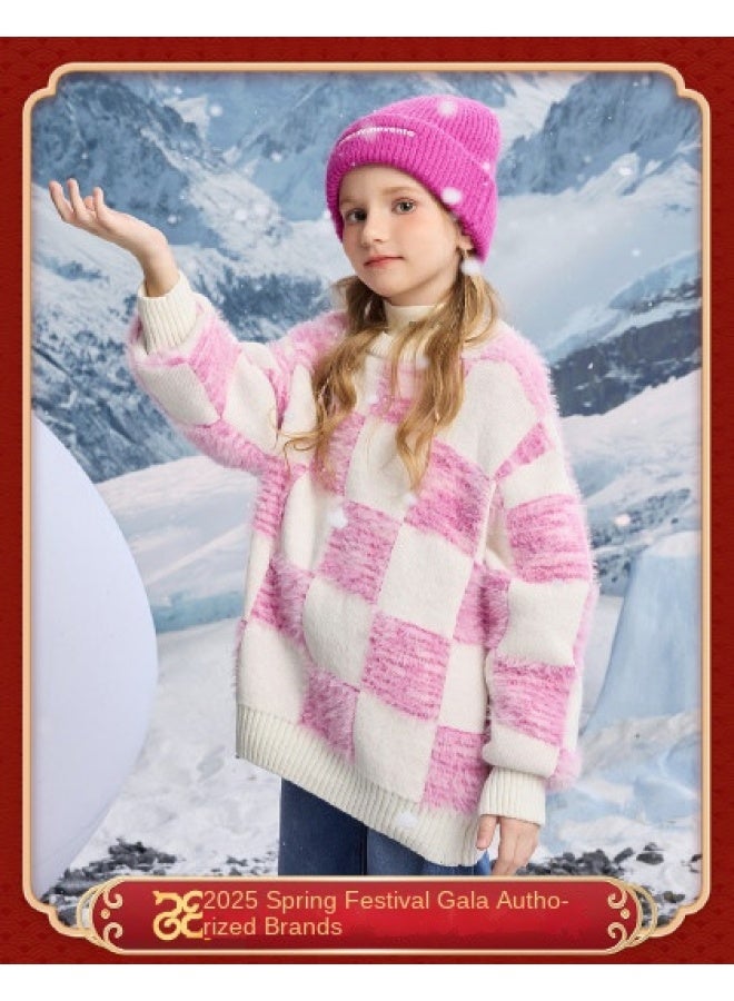 مكد سترة شتوية Mqd للفتيات بنمط مربعات، كنزة عادية دافئة - Image 1