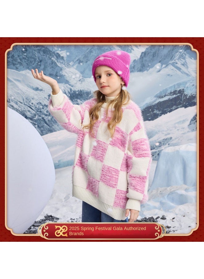 مكد سترة شتوية Mqd للفتيات بنمط مربعات، كنزة عادية دافئة - Image 2