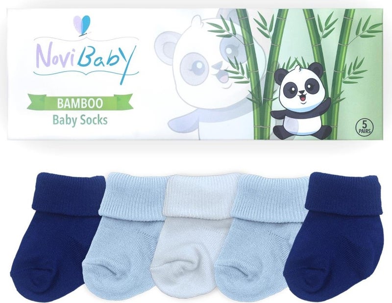 Novibaby 5-Piece Bamboo Newborn Baby Socks I Mix Blue I 0-6 Months  - Image 3