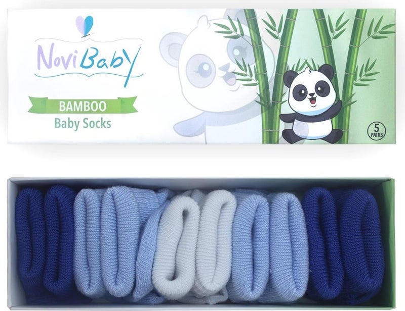 Novibaby 5-Piece Bamboo Newborn Baby Socks I Mix Blue I 0-6 Months  - Image 1