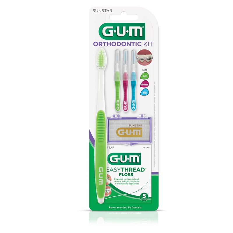 GUM Orthodontic Kit â€“ Features Orthodontic Toothbrush, 3 Proxabrush Sizes and Shred-Resistant EasyThread Floss, and Mint Ortho Wax - Image 4