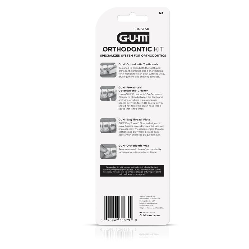 GUM Orthodontic Kit â€“ Features Orthodontic Toothbrush, 3 Proxabrush Sizes and Shred-Resistant EasyThread Floss, and Mint Ortho Wax - Image 5
