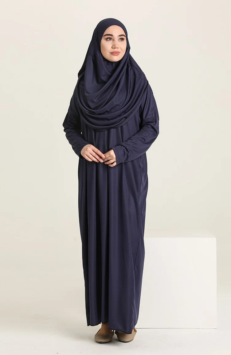 Large Size Practical Prayer Dress with Bag 1975-07 Navy Blue