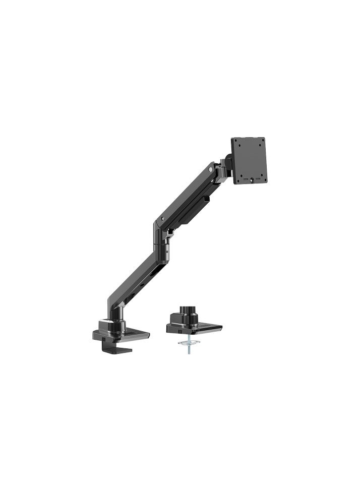 NEWSTAR Gas Spring Single Monitor Arm – Fits 17″–49″ Flat & Curved Monitors | Supports up to 20 kg | Tilt +50°/−20°, Swivel ±90°, Rotate ±180° | Clamp & Grommet Desk Mount | Quick-Release VESA | Cable Management 91-LDT69C012
