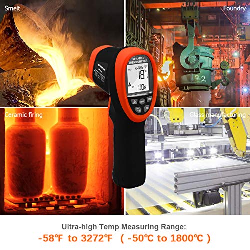 BTMETER BT-1800 Non Contact Pyrometer High Temperature Infrared Thermometer Gun -58°F ~3272°F (-50~1800℃) DS 50:1 for Metal Melting Furnace Forge Kiln Tempe Tester (Not Accurate for Human Temp) - Image 5