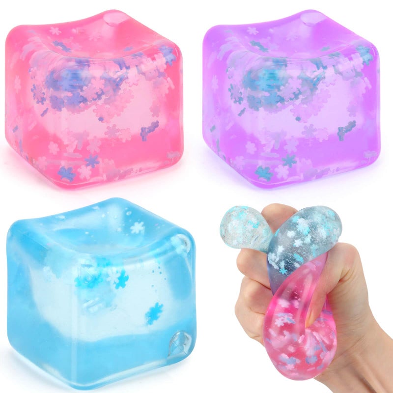 Gretex Ice Cube Fidget Toy for All Ages 3 Pack Soft Cubes Sensory Fidget Ice Cube Stress Ball Squishy Cube Stress Relief Toys for Kids Teens and Adults Party Favors Birthday Gift for Kids Age 3 - Image 3
