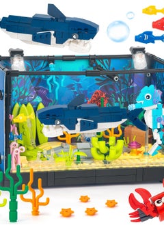 Excefore Fish Tank Building Set, Creative Fish Aquarium with Shark, Collectible DIY Toy for Adults, Boys, and Girls Ages 8+, Includes Light, 648PCS.  - Image 1
