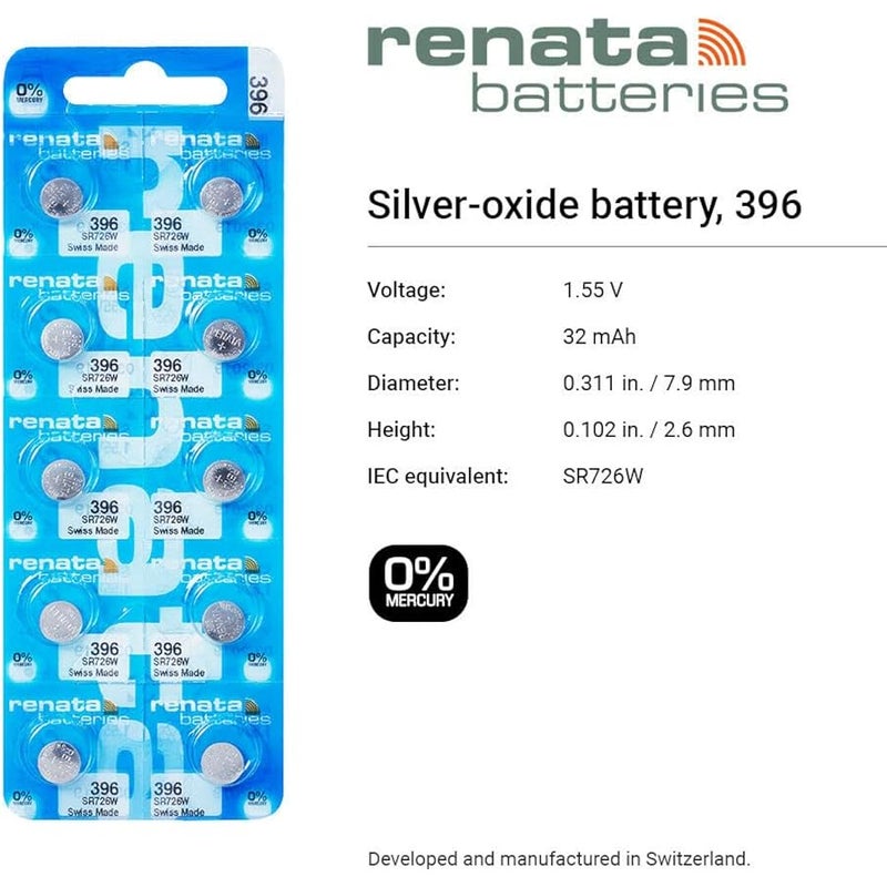 Renata 396 SR726W Batteries - 1.55V Silver Oxide 396 Watch Battery (2 Count) - Image 2