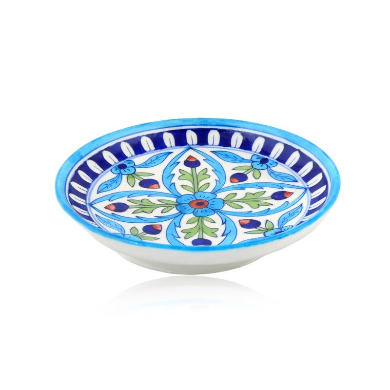 NATRIEL Blue Pottery White Color Plate Artisan Handcrafted Plate for Classic Home and Kitchen Decor and Serving Handmade and Handpainted Modern Mandala 8 to 10 - Image 2