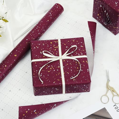 MAMUNU Red Kraft Wrapping Paper Roll, Gold and Silver Foil Flake Design, Matte Red Gift Wrapping Paper for Christmas Birthday Wedding Baby Shower New Year Holiday, 17Inch × 33 Feet - Image 4