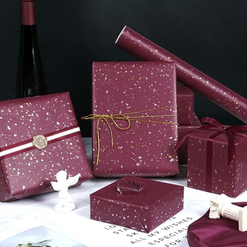 MAMUNU Red Kraft Wrapping Paper Roll, Gold and Silver Foil Flake Design, Matte Red Gift Wrapping Paper for Christmas Birthday Wedding Baby Shower New Year Holiday, 17Inch × 33 Feet - Image 5