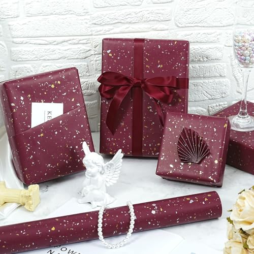 MAMUNU Red Kraft Wrapping Paper Roll, Gold and Silver Foil Flake Design, Matte Red Gift Wrapping Paper for Christmas Birthday Wedding Baby Shower New Year Holiday, 17Inch × 33 Feet - Image 3