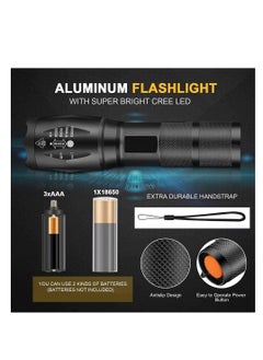 ARCOON ARCOON Ultra-Bright Flashlights, 2000 Lumens XML-T6 LED Tactical Flashlight, Zoomable Adjustable Focus, IP65 Water-Resistant, Portable, 5 Light Modes for Indoor and Outdoor,Camping,Emergency,Hiking (1 Pack)  - Image 2