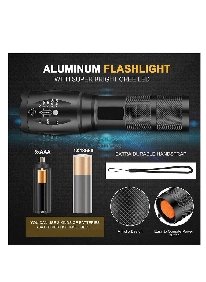 ARCOON - ARCOON Ultra-Bright Flashlights, 2000 Lumens XML-T6 LED Tactical Flashlight, Zoomable Adjustable Focus, IP65 Water-Resistant, Portable, 5 Light Modes for Indoor and Outdoor,Camping,Emergency,Hiking (1 Pack) - Image 1