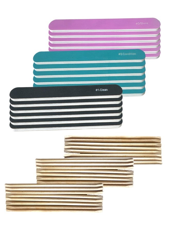 ALAZCO 42pc Value Set Nail File Emery Boards & Cuticle Sticks: 6 Black (Clean) 6 Blue (Condition) 6 Pink (Shine) 24 Wood Sticks Cuticle Pushers All Nails Natural Acrylic Gel Press-On Travel TSA Friendly - Image 1