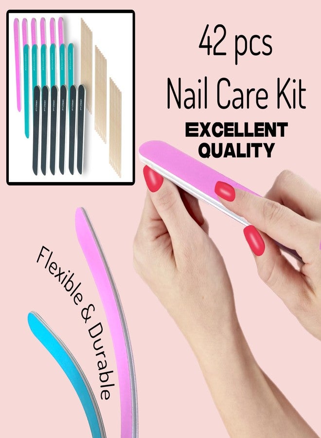 ALAZCO 42pc Value Set Nail File Emery Boards & Cuticle Sticks: 6 Black (Clean) 6 Blue (Condition) 6 Pink (Shine) 24 Wood Sticks Cuticle Pushers All Nails Natural Acrylic Gel Press-On Travel TSA Friendly - Image 5